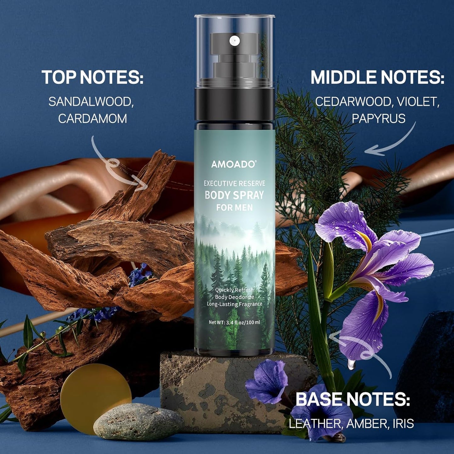 Skiennix Men’s Body Spray Set - Refreshing Aluminum-Free Deodorizing Mist | Oriental & Woody Scents, 3.4 fl oz Each