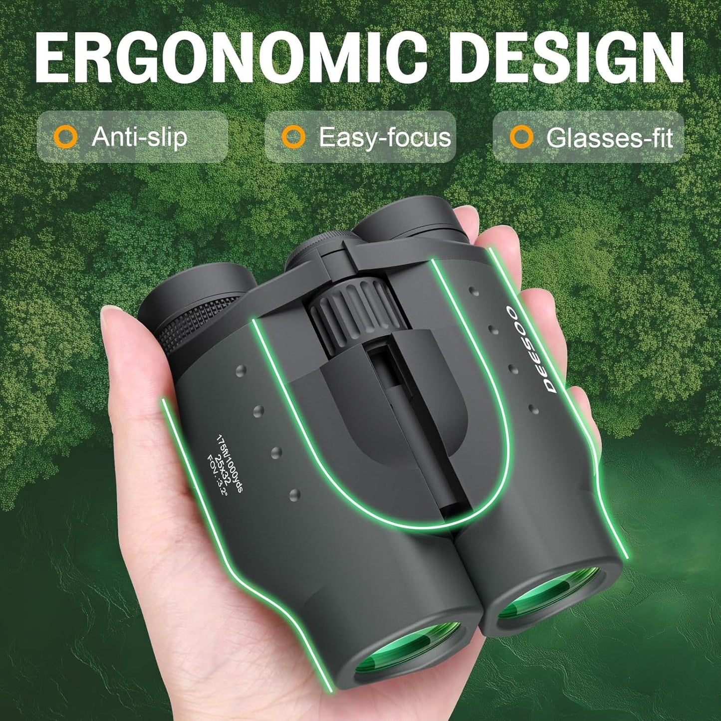 25x32 Binoculars for Adults Kids Compact - DEESOO High Powered Bird Watching Binoculars Lightweight Small Size for Hunting Traveling Sports Hiking Gift for Men Women