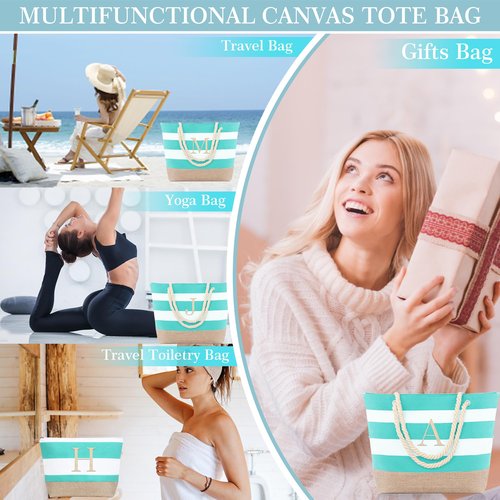 YOOLIFE Gifts for Women - Mothers Day Gifts, Birthday Gift for Women Teacher Bridesmaid Daughter Friend Personalized Beach Bag Initial Beach Tote & Cosmetic Bag M
