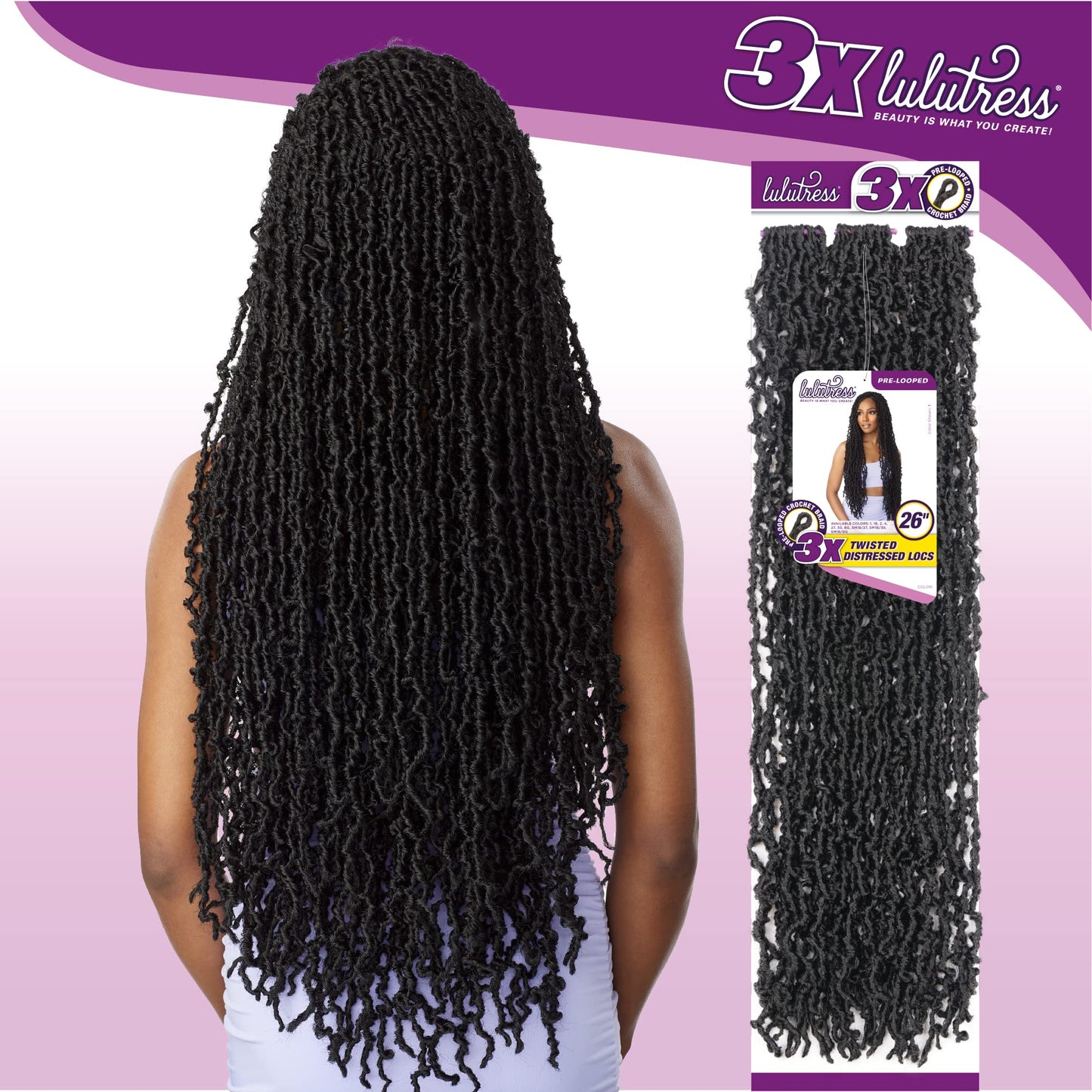 Sensationnel Lulutress Crochet Braiding hair - DIY hair style hair extensions - 3X Twisted DISTRESSED Locs 26 Inch (1 Pack, SM1B/BG)