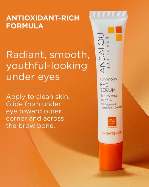 Andalou Naturals Luminous Eye Serum - Illuminating Under Eye Moisturizer with Vitamin C & Caffeine - 0.6 Oz