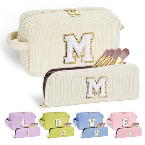 YOOLIFE Travel Makeup Bag - Personalized White Make Up Bag Travel Cosmetic Bags for Women Teens Girls | Birthday Gifts for Women Her | Teen Girls Birthday Gifts Trendy Stuff, Wedding Gift White M