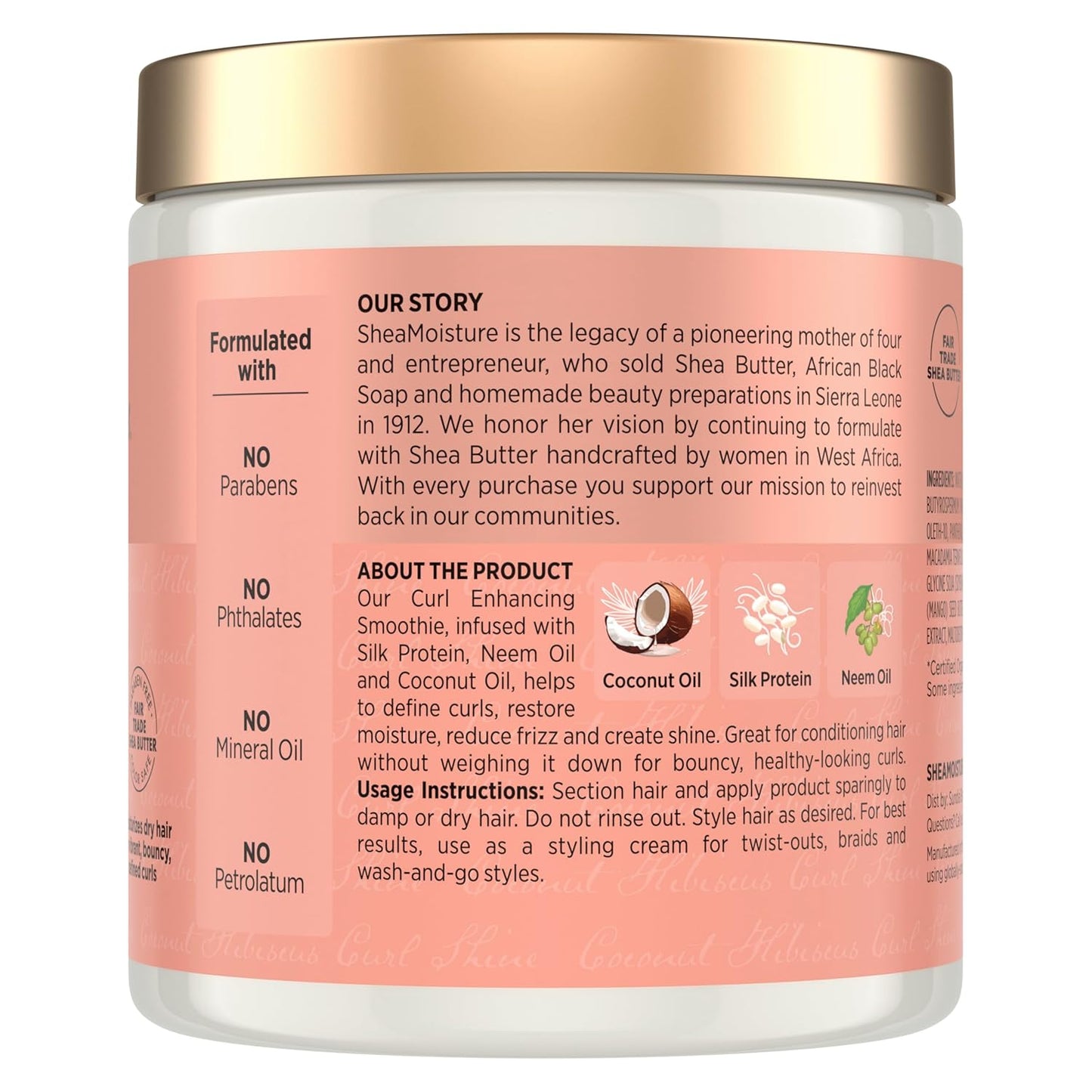 SheaMoisture Curl Enhancing Smoothie - Coconut & Hibiscus Cream for Thick, Curly Hair | 20 oz, Sulfate & Paraben Free