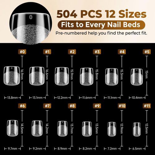 UNA GELLA Extra Short Nail Tips: 504pcs Square Fake Nails Pre-shape XS Short Square Press on Nails Gel Tips Full Cover Acrylic Nails False Nails for DIY Salon 12 Sizes