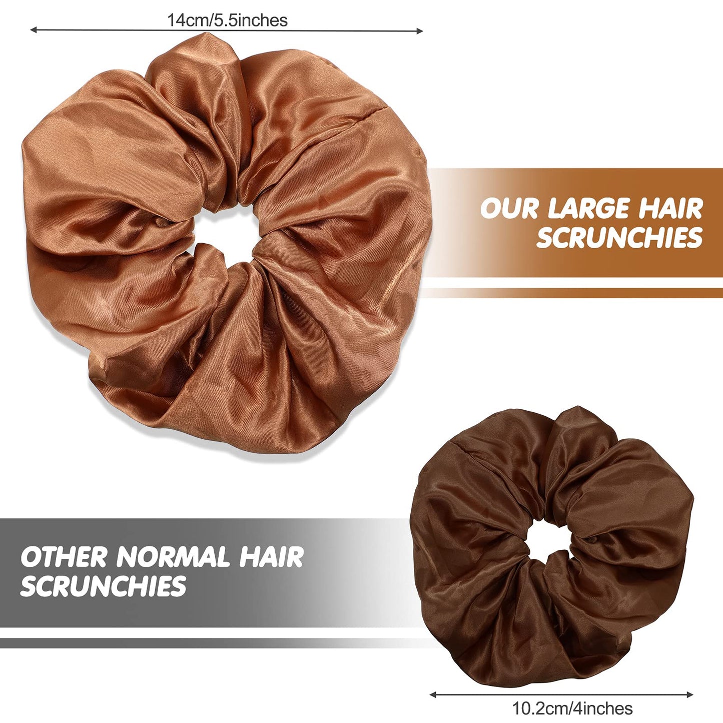 Chuangdi 6 Pieces Big Satin Scrunchies for Women, Jumbo Silk Scrunchies Thick Elastic Jumbo Hair Scrunchies(White, Red Brown, Black, Light Coffee, Dark Coffee, Brown)