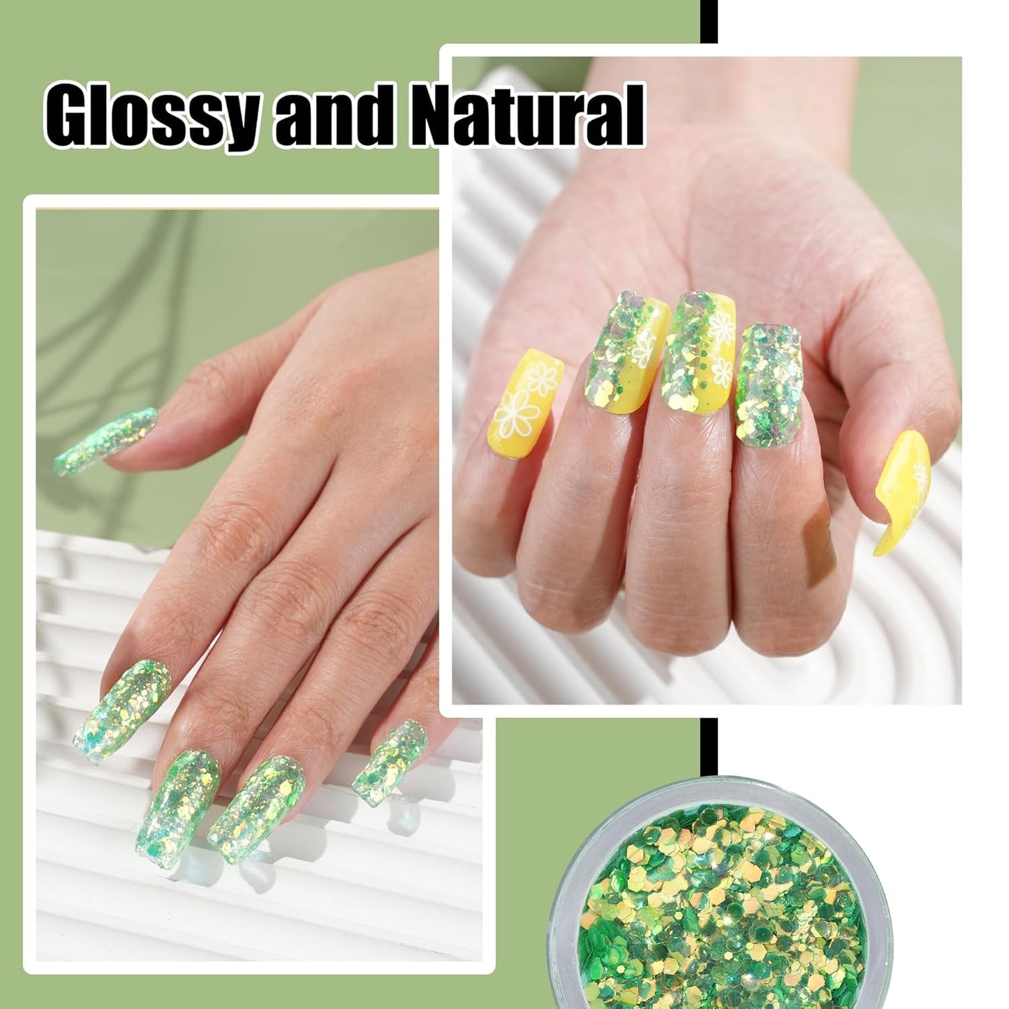Glitter Green Dip Powder, 1 Oz/28g Nail Dipping for DIY Manicure Salon at Home Easy to Use Nail Dip Powder for Women gift No Needed Lamp Curing