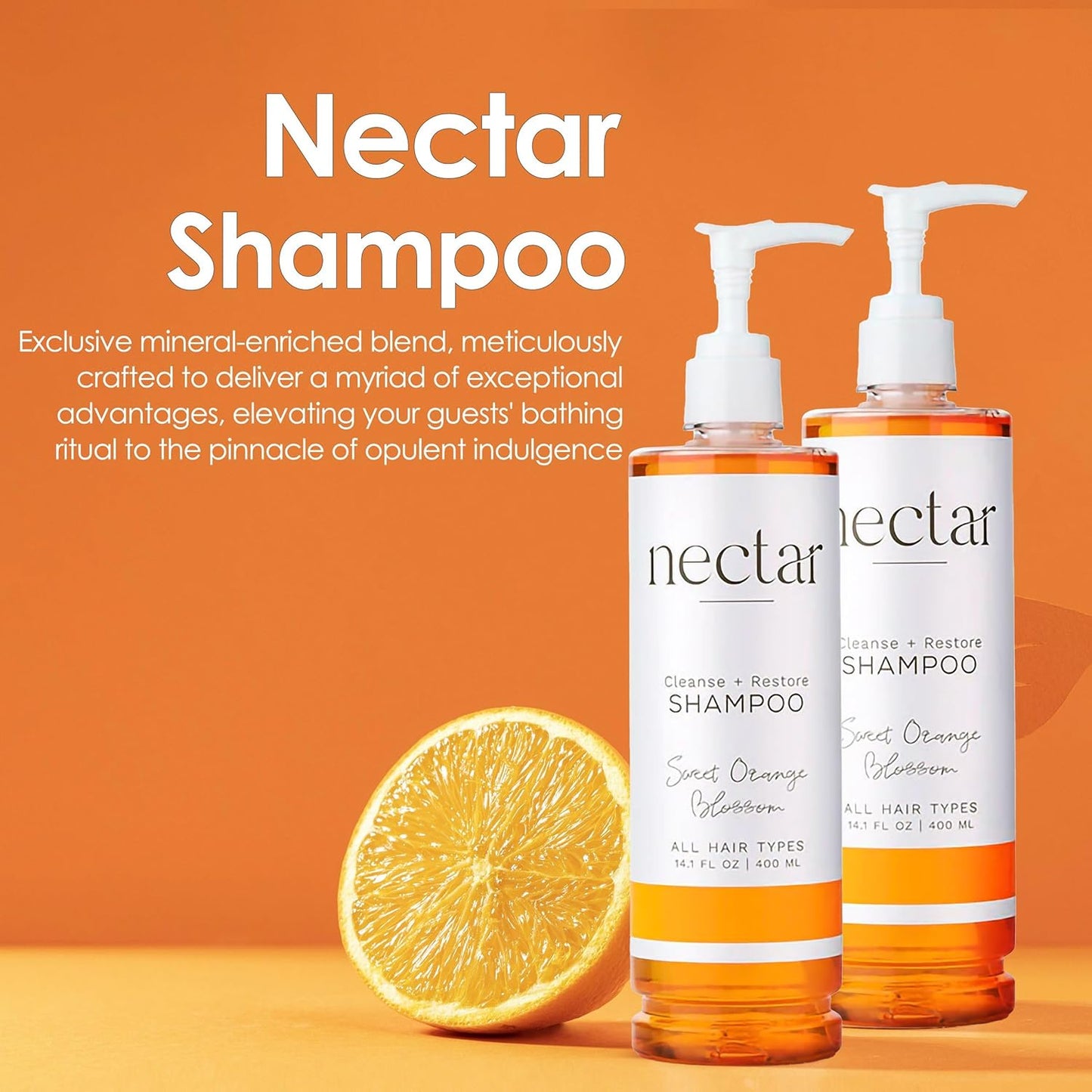 World Amenities Nectar Pump Bottle Hair Shampoo - Orange Blossom Balancing Formula with Vitamins & Minerals