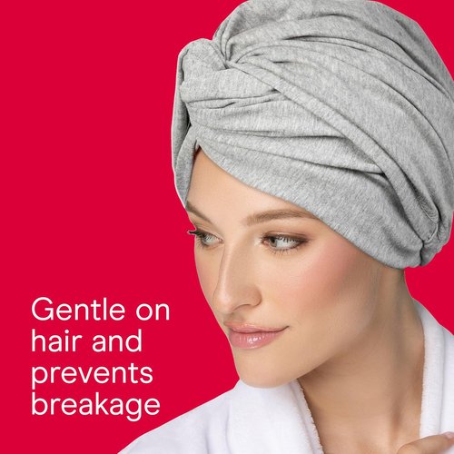 Conair Hair Towel Wrap - Fast Drying Ultra-Absorbent Cotton Turban for All Hair Types | Gray (Pack of 2)