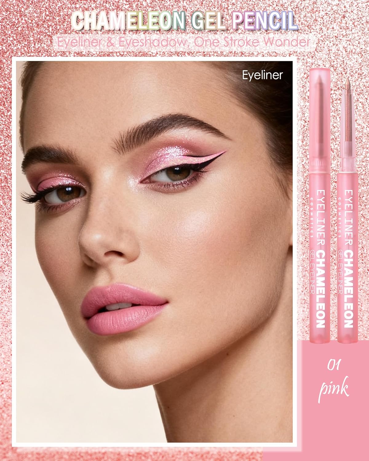 Skiennix Multichrome Gel Eyeliner - Pink Shifting Glitter, Waterproof & Long-Lasting Holographic Eye Makeup Pen