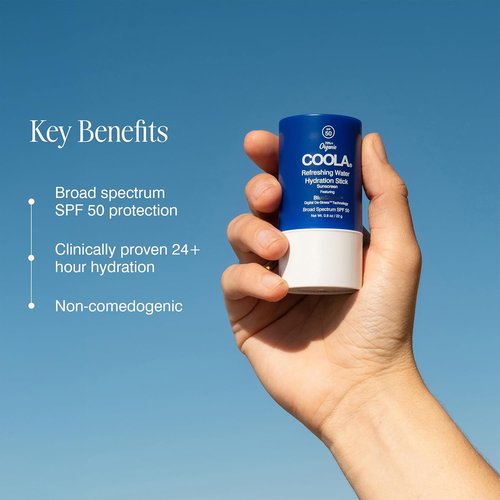 COOLA Organic Face Moisturizer - SPF 50 Refreshing Water Stick with BlueScreen Technology | 0.8 Oz