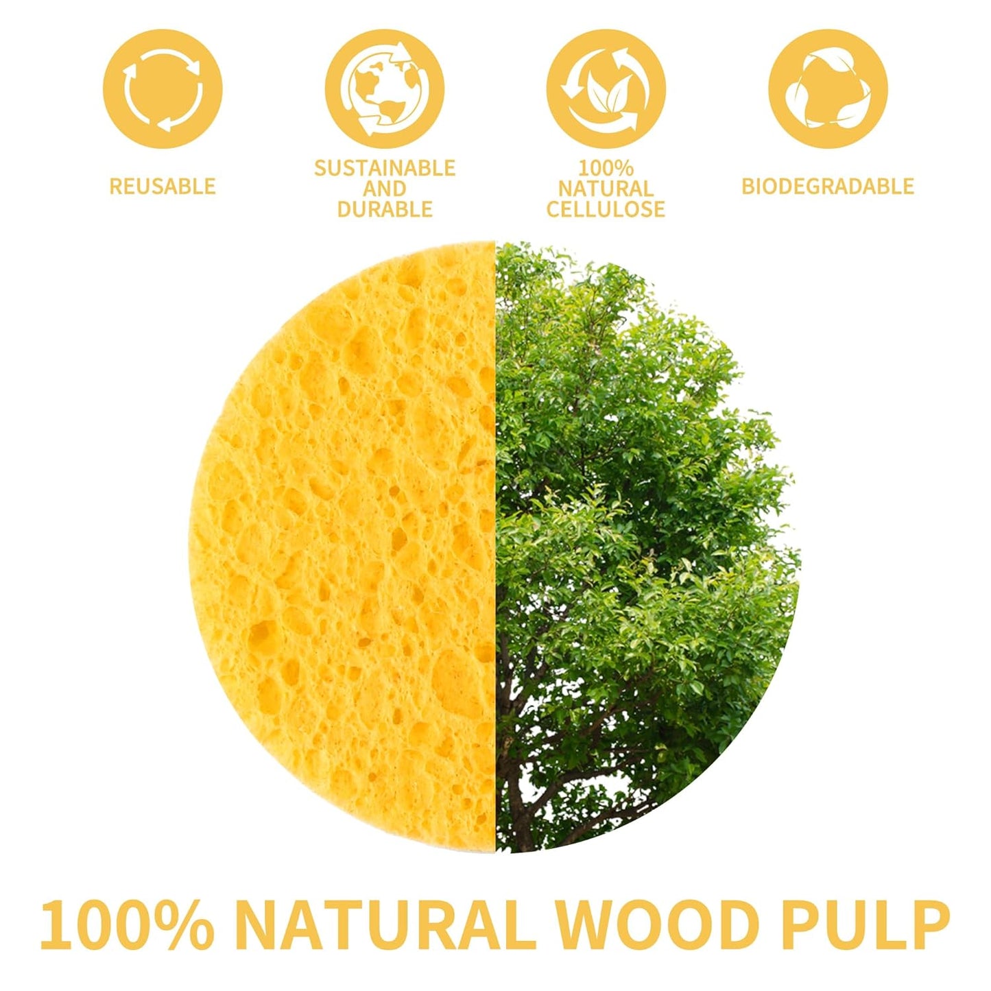Compressed Facial Sponges - 100-Count Natural Cosmetic Spa Sponges for Cleansing & Makeup Removal | Yellow