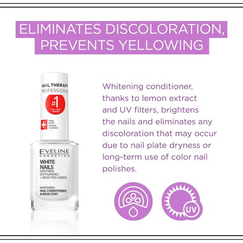 Eveline Cosmetics Nail Whitener - 3 In 1 Formula for Instant Brightening & Whitening