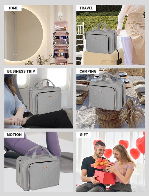 BALULHG Travel Toiletry Bag for Women Large Capacity with Hook - Portable Cosmetic Case,Hanging Makeup Bag for Full Sized Toiletries,Travel Essentials for Business Trips and Camping Grey