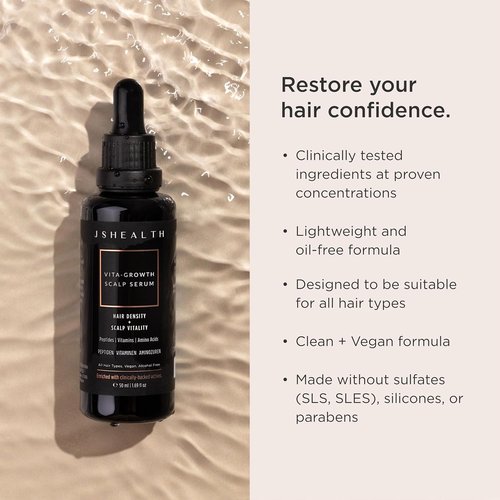 JSHealth Peptide Hair Growth Serum - Supports Hair Retention & Density | Vegan, Oil-Free (1.69 fl oz)