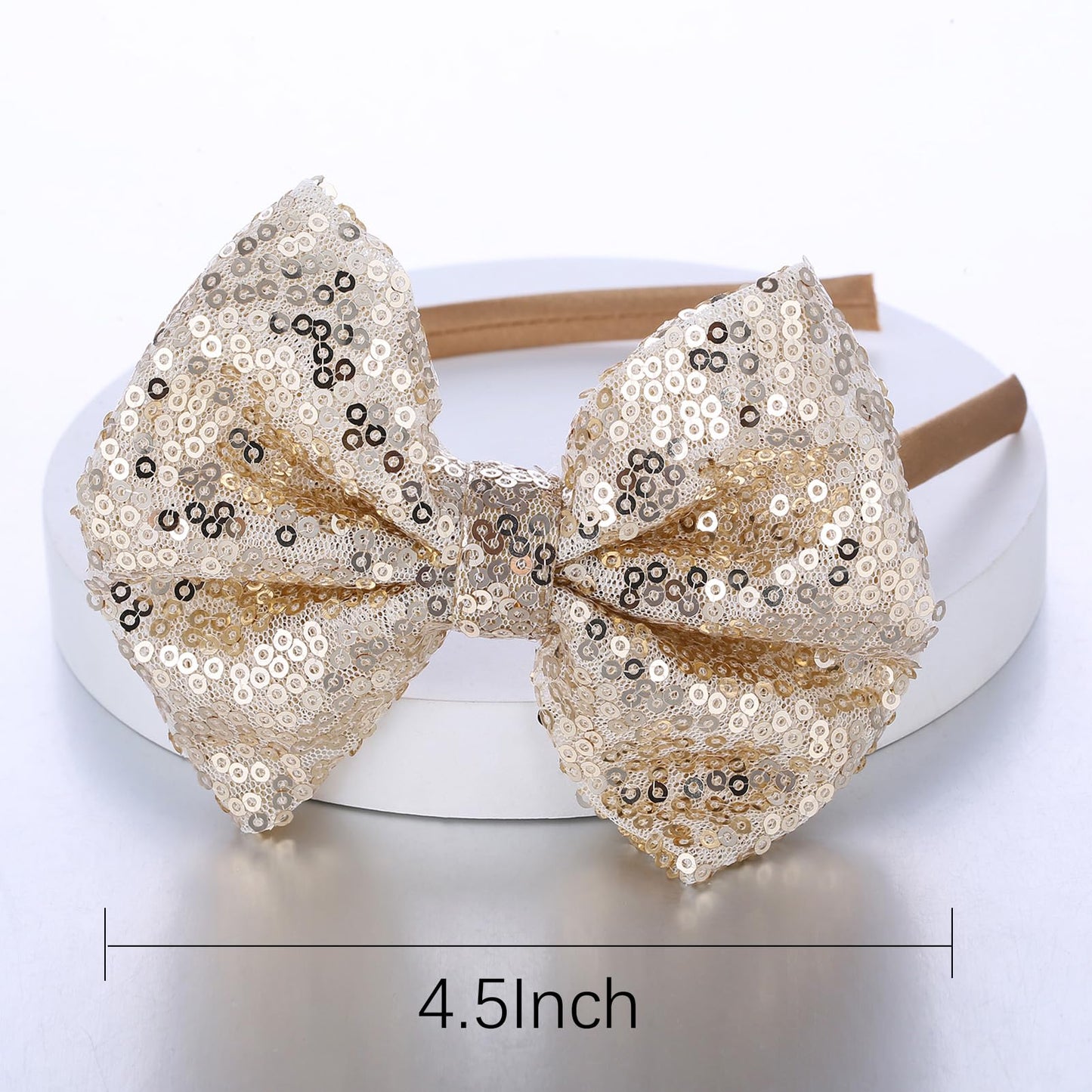 Kiszu Sparkly Sequin Hair Bow Headbands Fashion Glitter Cute Boutique Ribbon Bows for Girls, Kids, and Women (Gold)