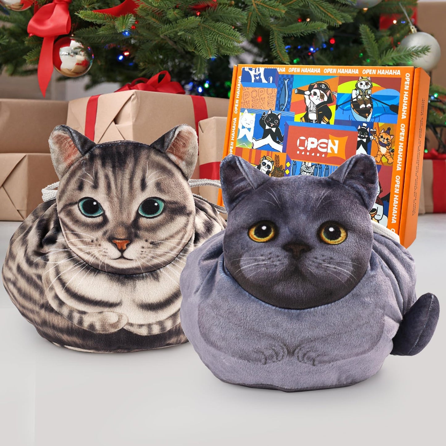 Openhahaha Drawstring Makeup Bag, Cat Makeup Bag, Travel Makeup Organizer, Cosmetic Pouch Bag, Cat Gift for Women, Lay Flat Makeup Bag Gifts for Cat Lovers(2-Pack)