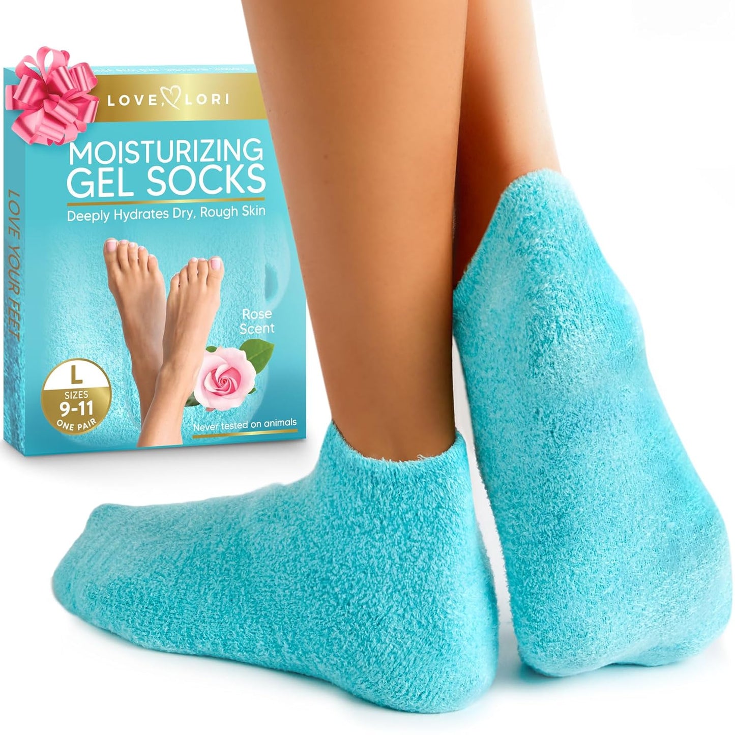Skiennix Moisturizing Socks - Vitamin E & Jojoba Oil Infused Gel Foot Care | Size 9-11 Spa Gifts for Mom