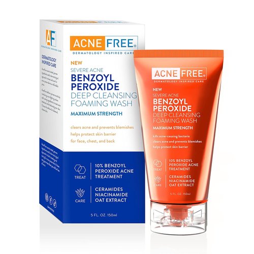 AcneFree Foaming Cleansing Wash - 10% Benzoyl Peroxide for Severe Acne | 5 Ounce Size