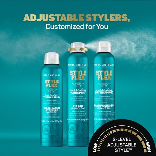 Marc Anthony Dry Shampoo for Women & Men, Style Flex 2-in-1 Adjustable Spray - 2 Cleaning Levels Dry Shampoo for Refreshed, Well-Groomed Hair Between Washes - All Hair Colors, 7 oz