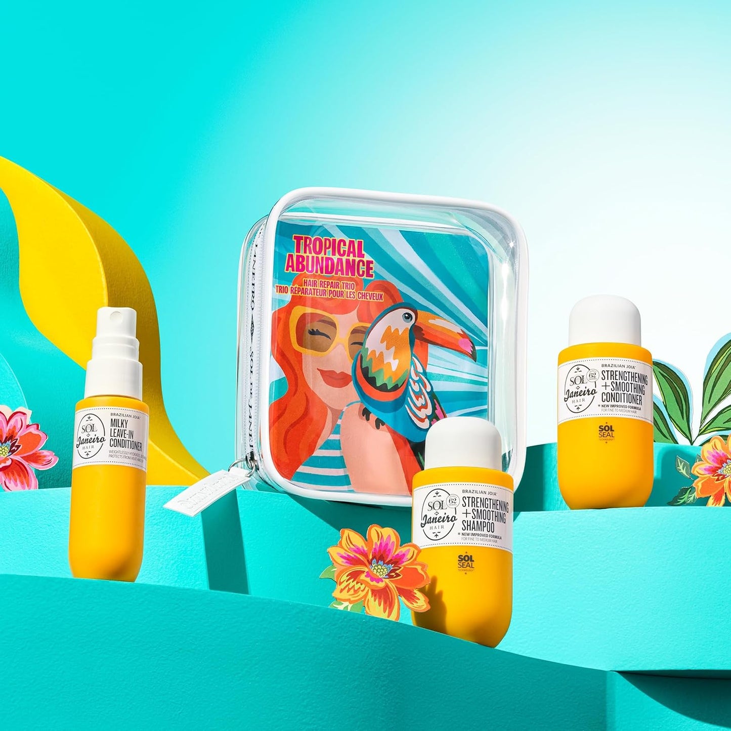 Sol de Janeiro Tropical Abundance Hair Repair Trio Travel Set - Sulfate Free Shampoo & Conditioner | TSA Friendly