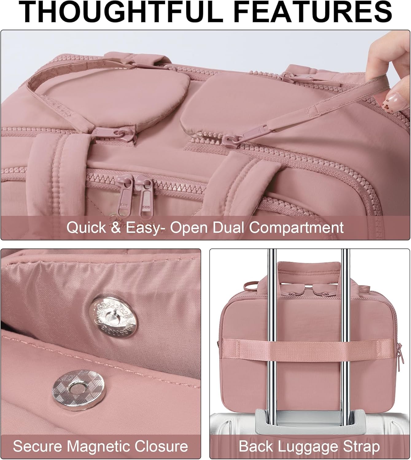 Skiennix Travel Toiletry Bag - Large Quilted Makeup Organizer | Water-Resistant & Lightweight - Dark Pink