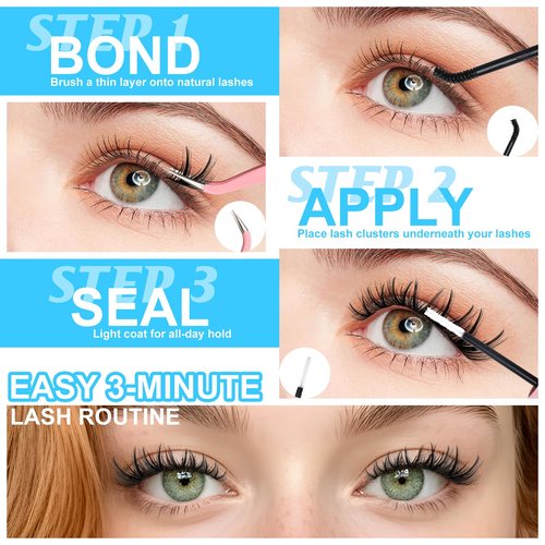 MilyBest Lash Clusters Kit Wispy Eyelash Clusters Lashes Natural DIY Lash Extension Kit 10-16mm Cluster Eyelash Extensions Kit 180pcs CC Curl Individual Lashes with Bond and Seal Tweezers