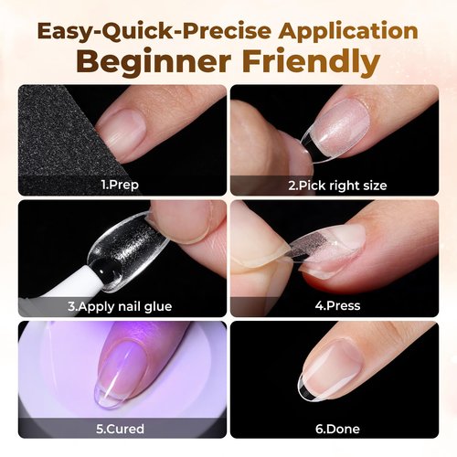UNA GELLA Short Oval Almond Fake Nails 504pcs Press on Nails Pre-shape Short Almond Round Gel Nail Tips for Full Cover Acrylic False Nails For Nail Extension Home DIY Salon 12 Sizes False Gelly Tips