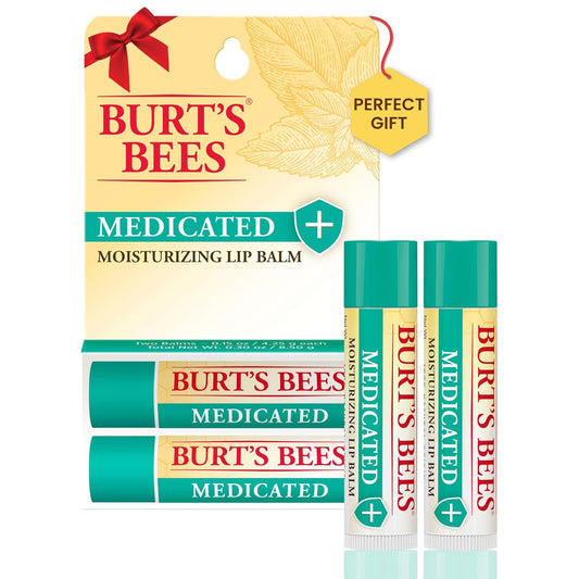 Burt's Bees Medicated Lip Balm - Eucalyptus Oil & Menthol, Natural Lip Care, 2 Tubes, 0.15 oz