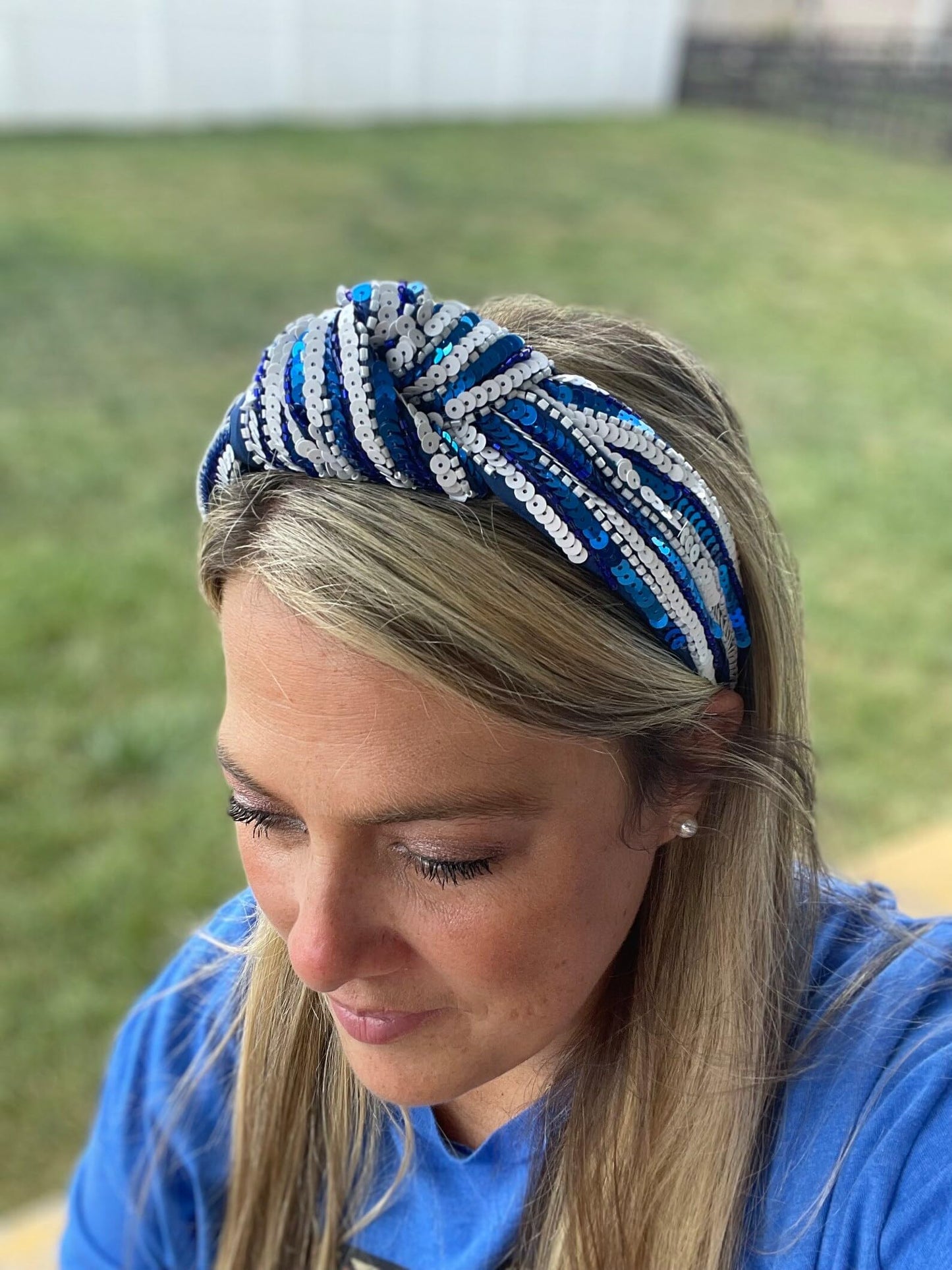 Game Day Knotted Headband Sequin Beaded Football Headband Game Day Sports Wide Top Knot Head Band Hair Accessories Gift