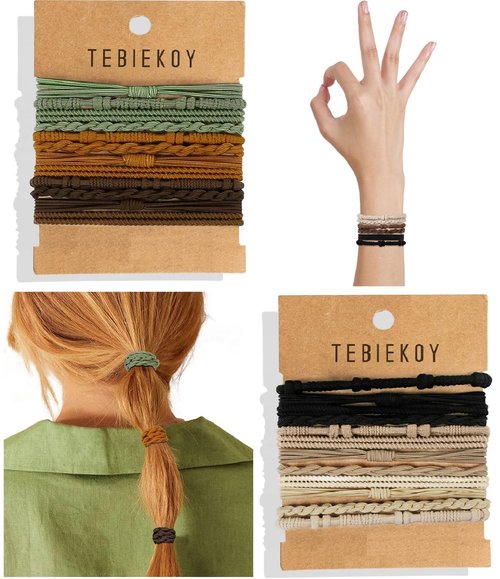 24 Pcs Boho Hair Ties for Women, Elastic Hair Ties No Damage, Hair Bands for Thin and Thick Hair, Black Brown Ponytail Holders for Girls, Cute Hair Tie Bracelet