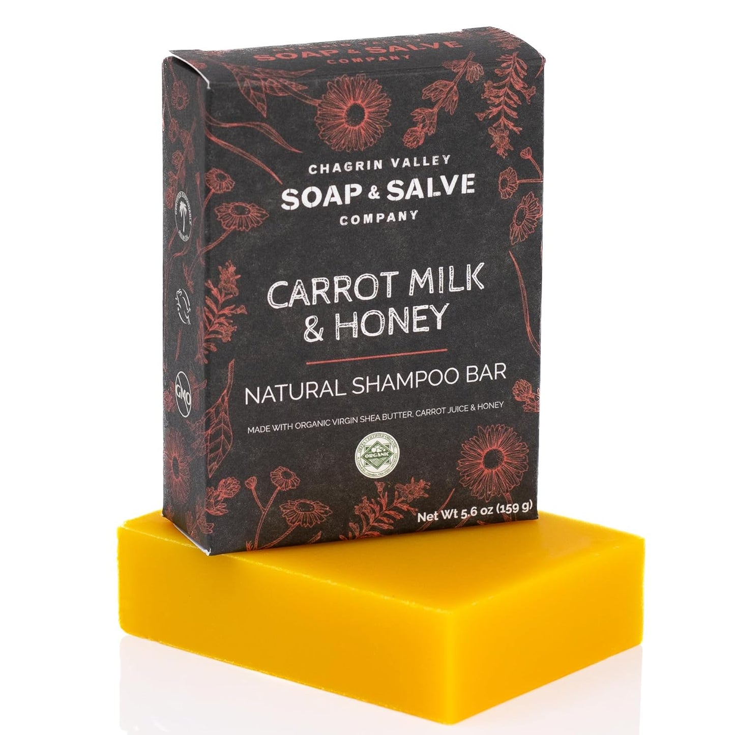 Chagrin Valley Carrot, Milk & Honey Shampoo Bar - Organic Frizz Control for Normal to Dry Hair, 5.6 oz