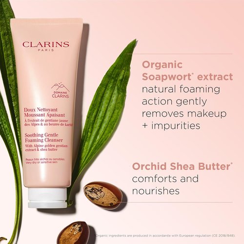 Clarins Soothing Gentle Foaming Face Cleanser - Nourishing Shea Butter | Soap-Free & SLS-Free | For Very Dry or Sensitive Skin