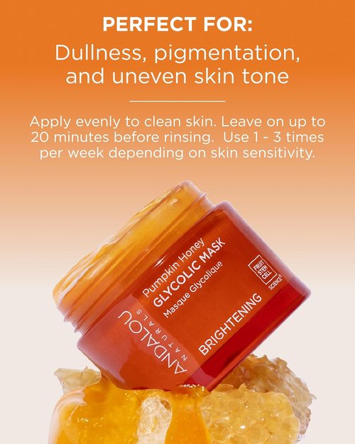 Andalou Naturals Pumpkin Honey Glycolic Mask - Exfoliating Face Mask with Glycolic Acid & Vitamin C for Radiant Skin - 1.7 fl oz