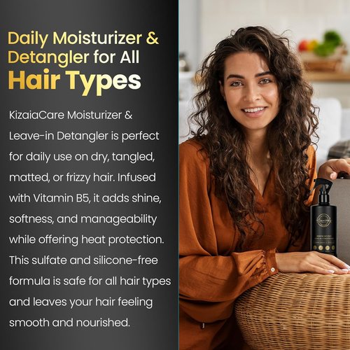 KizaiaCare Moisturizer & Leave-In Detangler - Daily Hydration for Dry, Frizzy Hair | Vitamin B5 Shine & Heat Protection | Sulfate & Silicone-Free