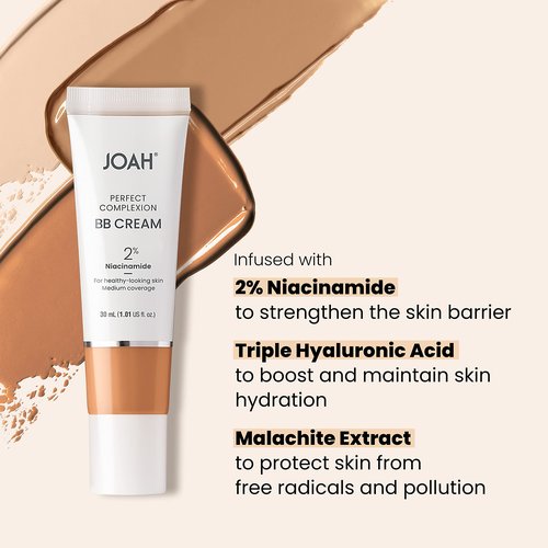 JOAH Beauty Perfect Complexion BB Cream with Hyaluronic Acid and Niaciminade, Korean Makeup with Medium Buildable Coverage, Evens Skin Tone, Lightweight, Semi Matte Finish, Fair with Cool Undertones