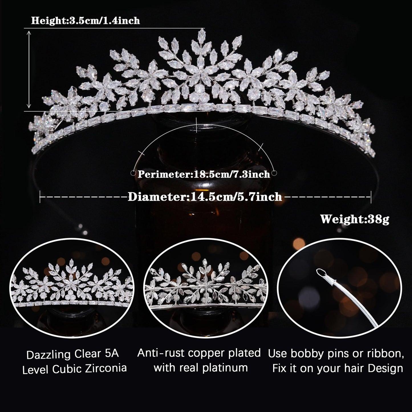 Aoligrace Small Cubic Zirconia Wedding Tiaras for Women CZ Sweet 16 Quinceanera Crowns for Girls Fairy Royalty Hair Jewelry