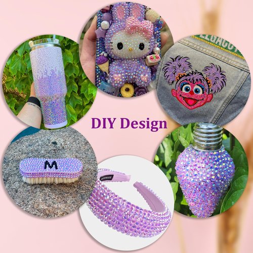 25000Pcs Resin Rhinestones for Crafting, Lavender Purple AB 2-6mm Mixed Sizes Non Hotfix Flatback Gems with 1Pcs Glue, Bedazzling Crystal for DIY Craft Clothing Mugs Tumblers Shoes Decor Nail Art