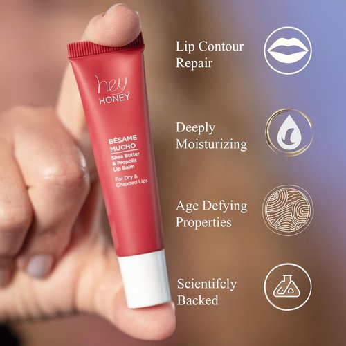 Hey Honey Skincare Bésame Mucho Lip Balm - Intensive Hydration for Dry Lips | Natural Shea Butter & Propolis | 0.5 oz