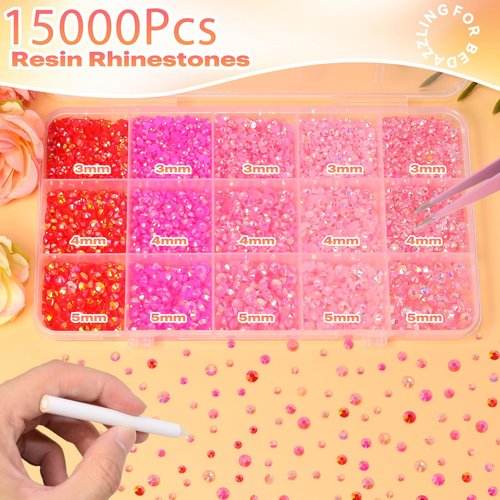 15000Pcs Pink Rhinestones for Bedazzling Kit, Mix Sizes Jelly Bedazzling Resin Gems, Pink Gems Bedazzling for Crafting, Flatback Resin Jelly Rhinestones for Craft DIY Face Makeup Crafts Tumblers