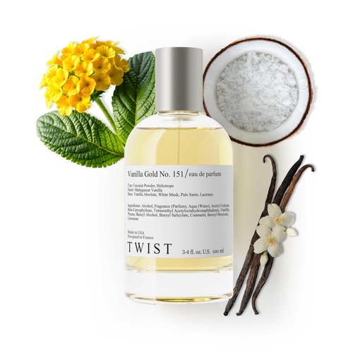 Twist Vanilla Gold No. 151- Inspired by Matieres Premieres Vanilla Powder, Long-Lasting Perfume for Women and Men, Vegan, Clean Ingredients, Coconut Powder & Heliotrope – Spray 100 ml | 3.4 fl. oz.