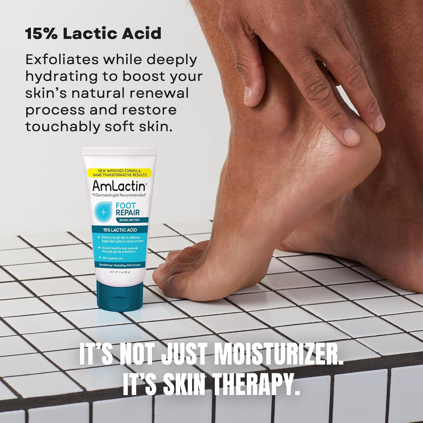 AmLactin Foot Repair Cream - Therapeutic Moisturizer for Dry, Cracked Heels - 15% Lactic Acid AHA - 3 oz