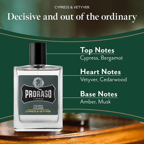 Proraso Cologne - Earthy Cypress & Vetiver Fragrance for Men | 3.4oz Woody Eau de Cologne