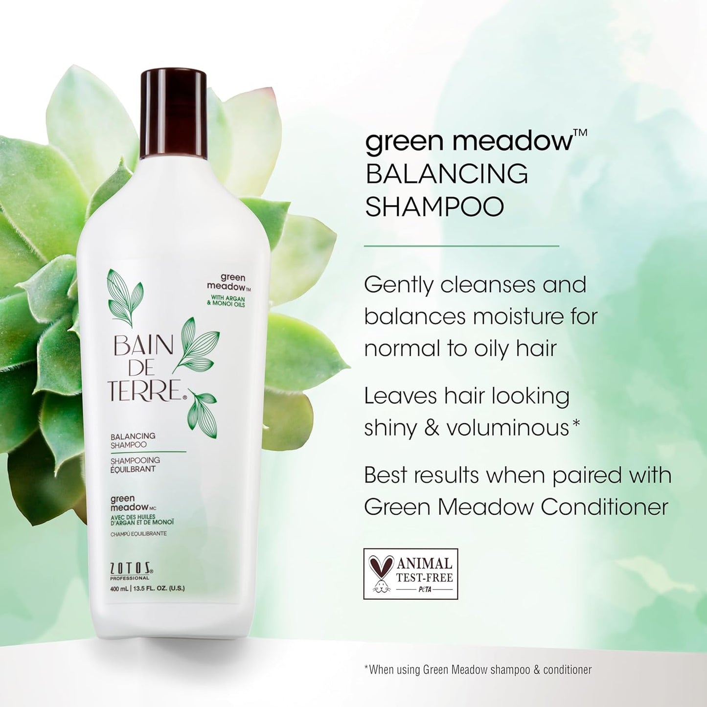 Bain de Terre Balancing Shampoo & Conditioner Set - Green Meadow | Restores Balance for Oily Hair | 33.8 Fl Oz