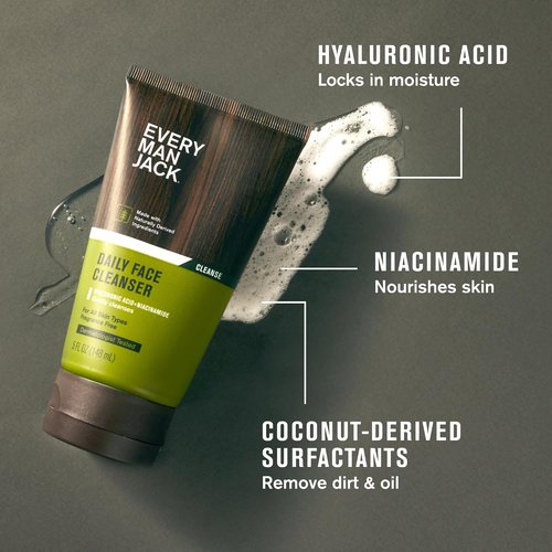 Every Man Jack Hydrating Face Wash for Men - Revitalizing Formula with Hyaluronic Acid & Niacinamide | 5 fl oz (2 Pack)