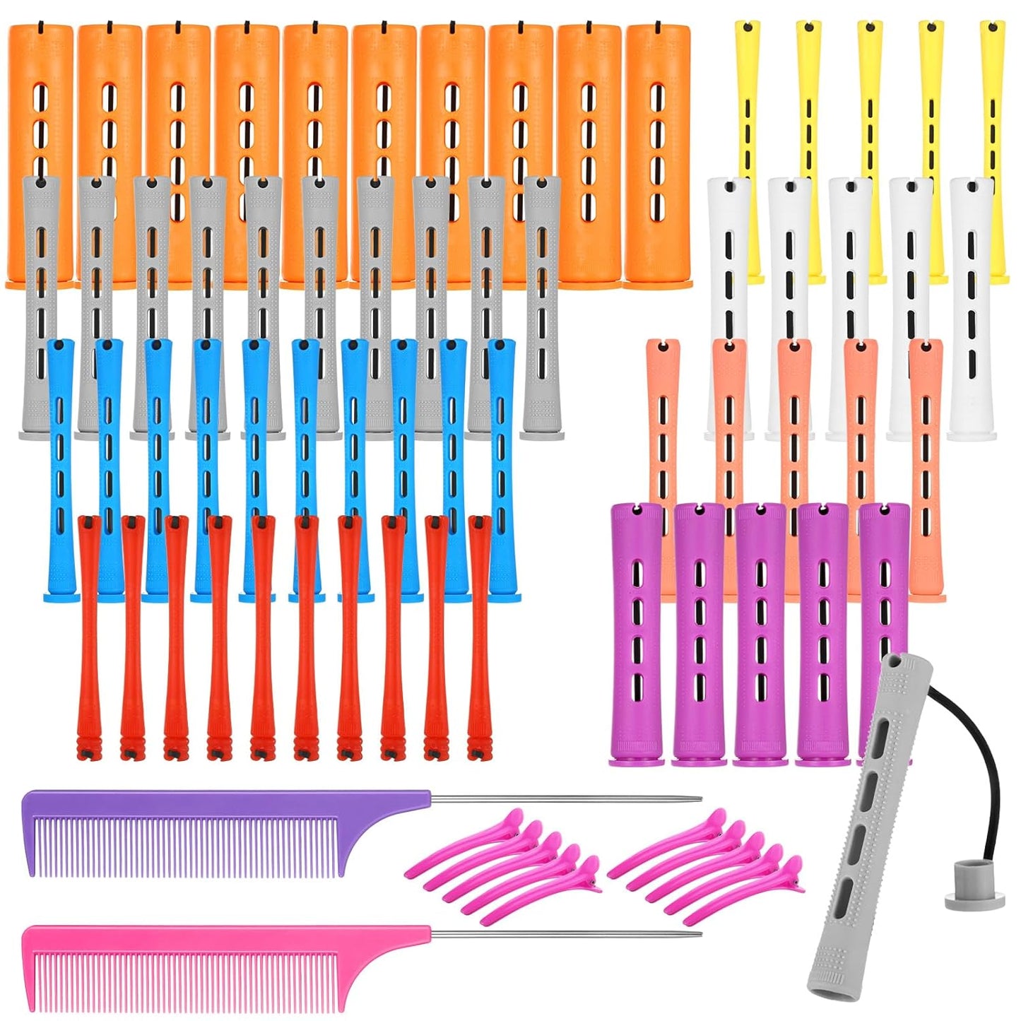 Skiennix 60 Pcs Perming Rods Set - 8 Sizes Cold Wave Rollers with Combs & Clips for Hair Styling