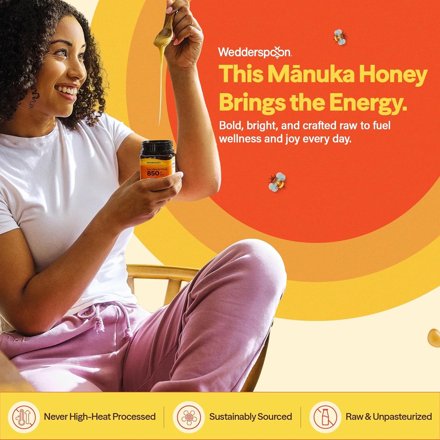 Wedderspoon Raw Manuka Honey 850+ MGO - Unpasteurized Superfood in BPA-Free Jar | 17.6 Oz