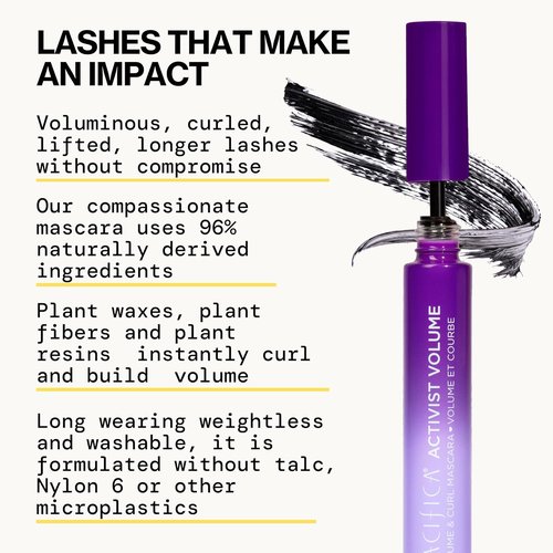 Pacifica Beauty Activist Curling Mascara - Black | Volume & Length | Vegan Brush in Eco-Friendly Glass Tube