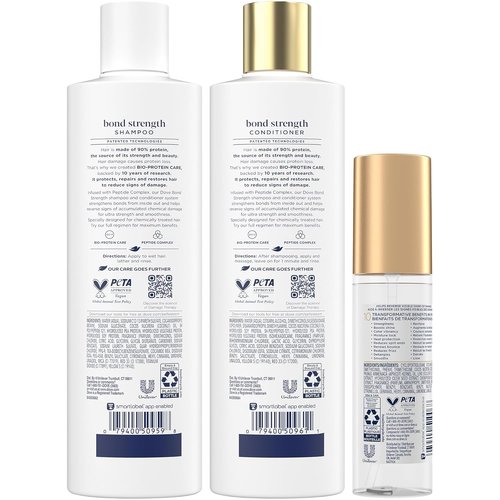 Dove Bond Strength Shampoo & Conditioner Set - Repair Damaged Hair & Frizz | 3-Piece Bundle