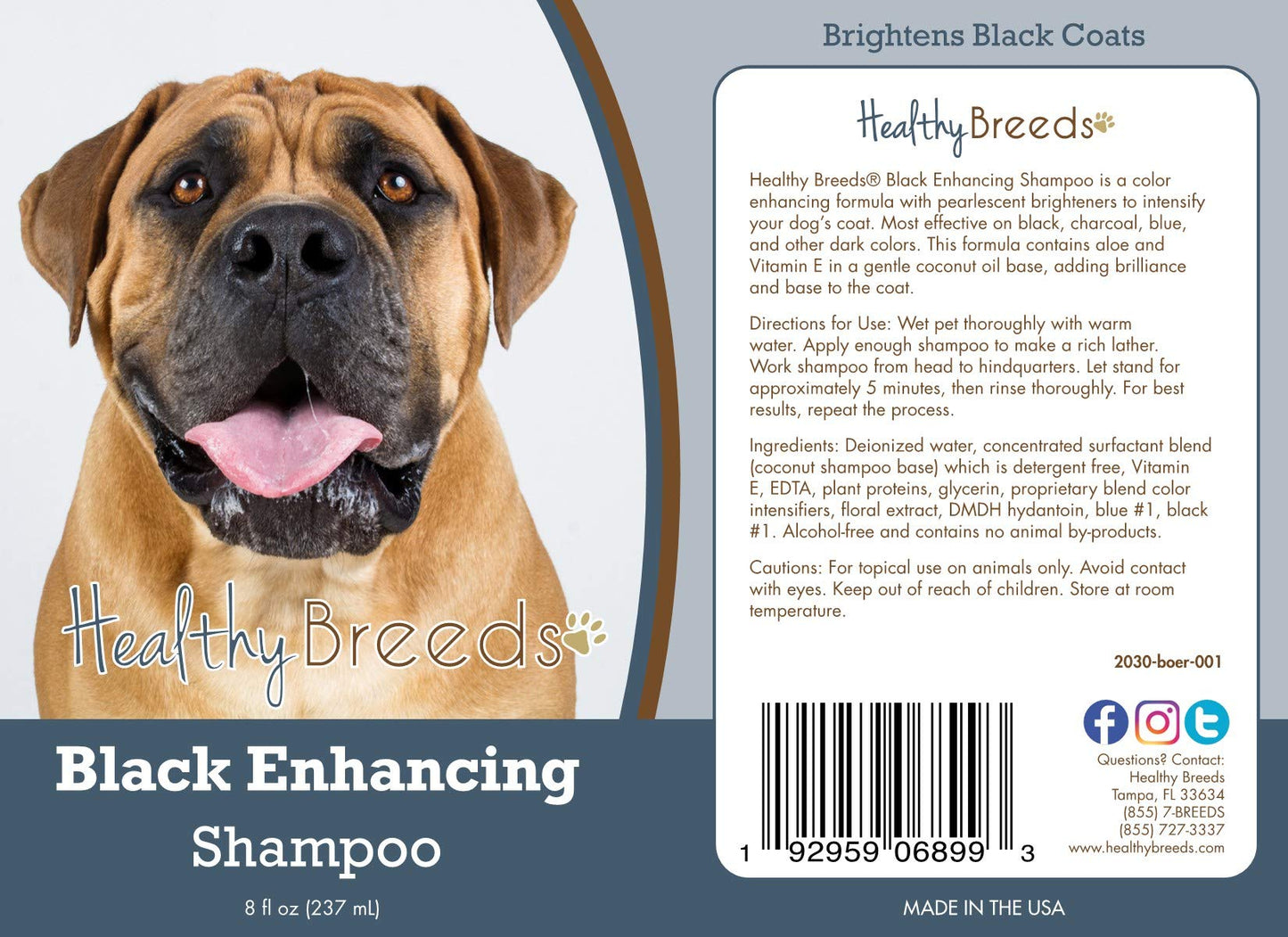 Healthy Breeds Boerboel Black Enhancing Shampoo - Gentle Cleanser with Vitamin E, Aloe & Coconut Oil That Adds Brilliance, Shine & Intensity to Darker Coats - Floral Scent - 8 oz