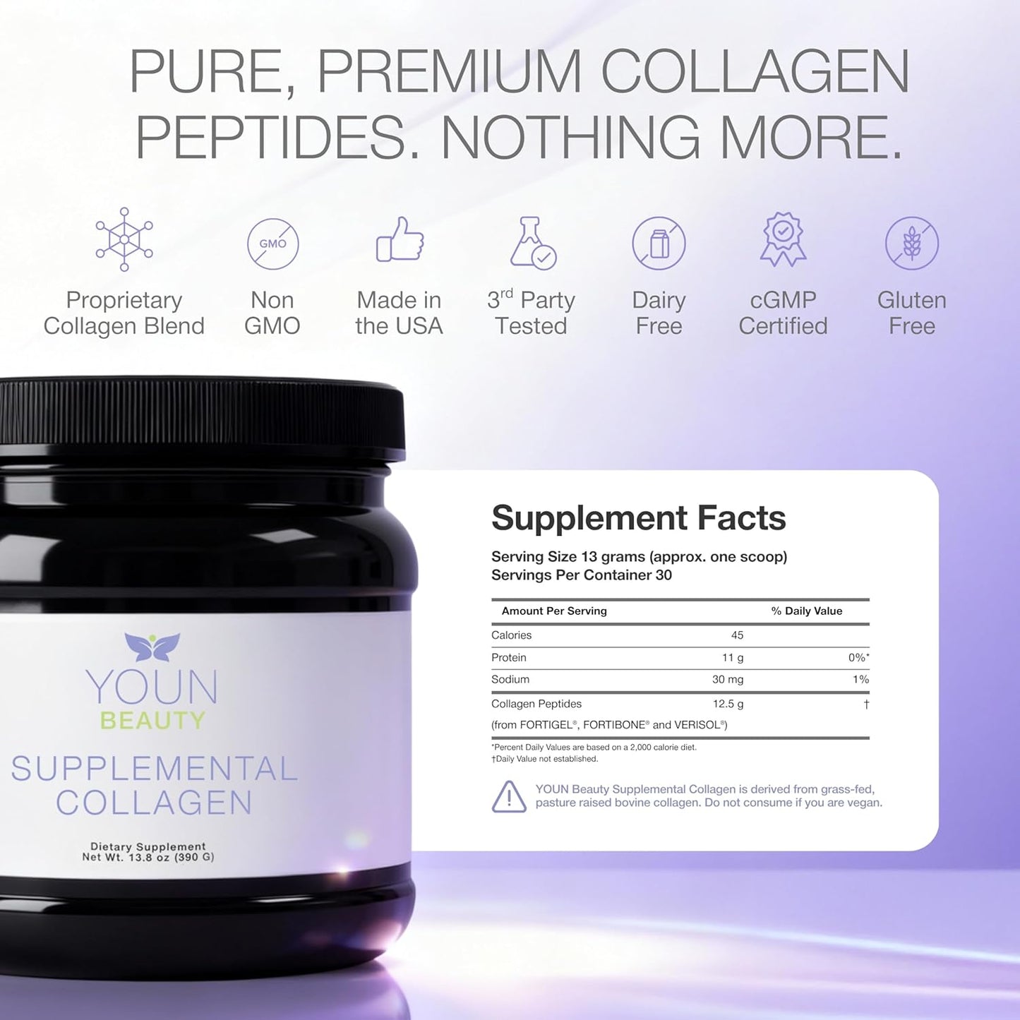 YOUN Beauty Collagen Powder | Unflavored Multi-Collagen Peptides for Skin Health - 30 Servings